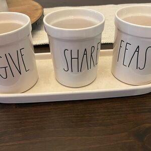 Rae Dunn White Ceramic Mug Set - Give, Share, Feast